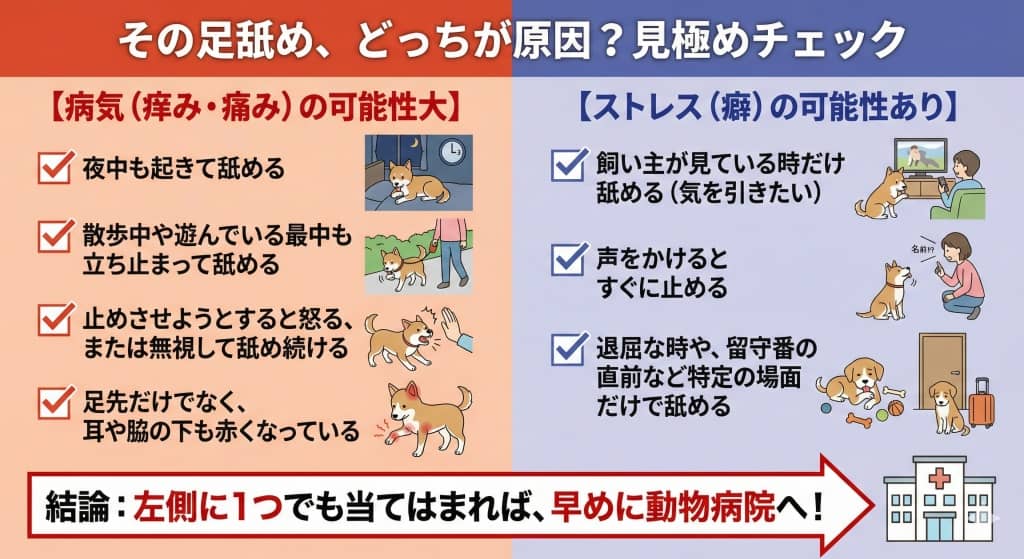 その足舐め、どっちが原因？見極めチェック