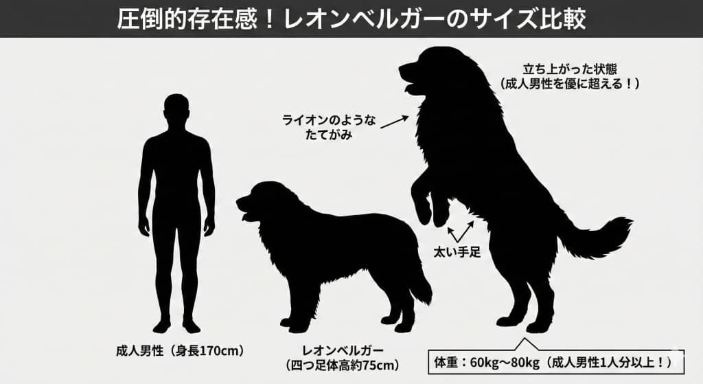レオンベルガーと人間のサイズ比較シルエット