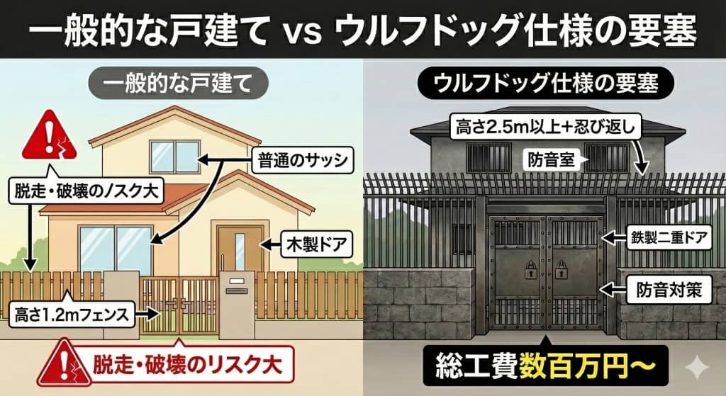 一般的な戸建て vs ウルフドッグ仕様の要塞